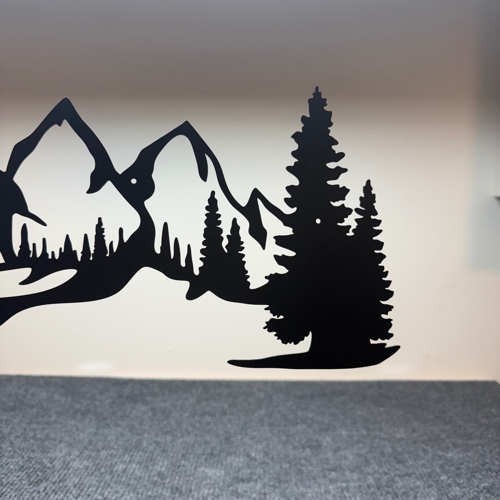Metal Mountain Pine Tree‎ Wall Art 16in Black Powder Coated Landscape Sign New